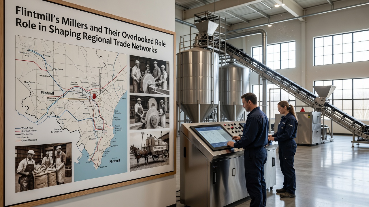 Archival documents and maps illustrating Flintmill millers' connections to broader trade routes